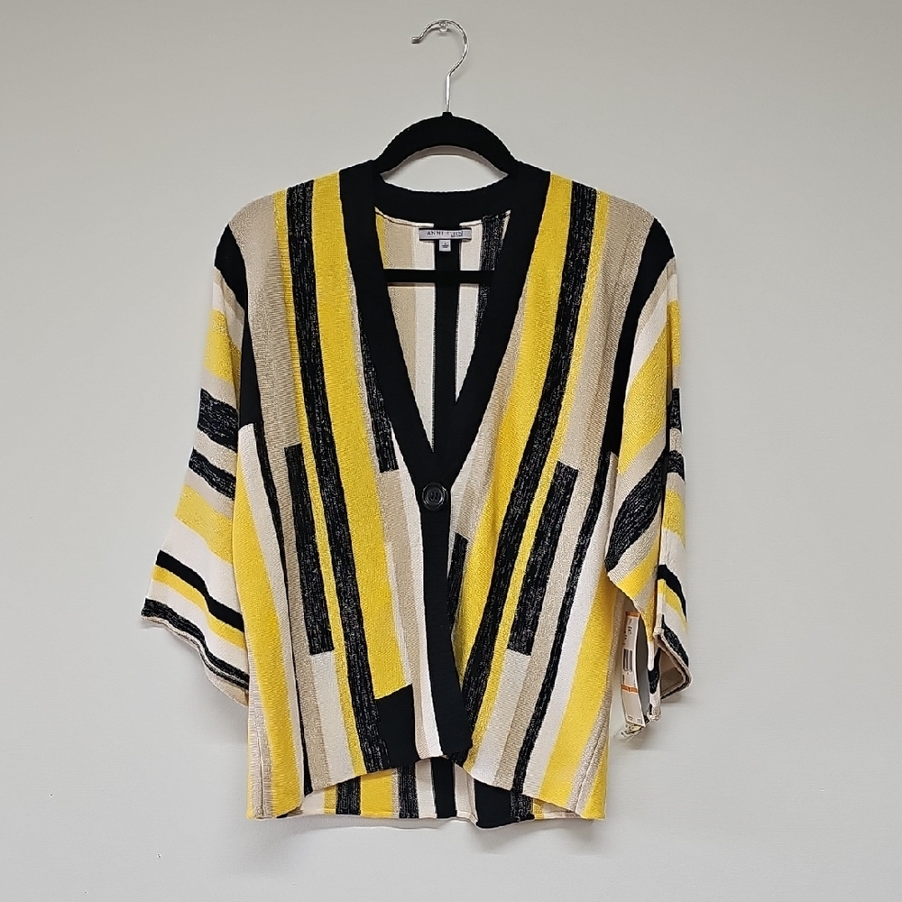 90s 2000s Anne Klein Cardigan, Yellow Black White Color Blocks, Size Small, NEW